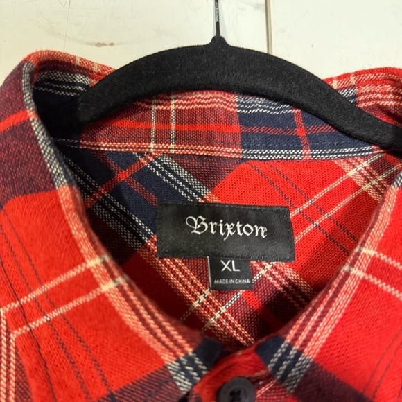 Brixton Bowery Flannel Shirt Long Sleeve Red and Navy Size XL Plaid Button-Down - Picture 5 of 10
